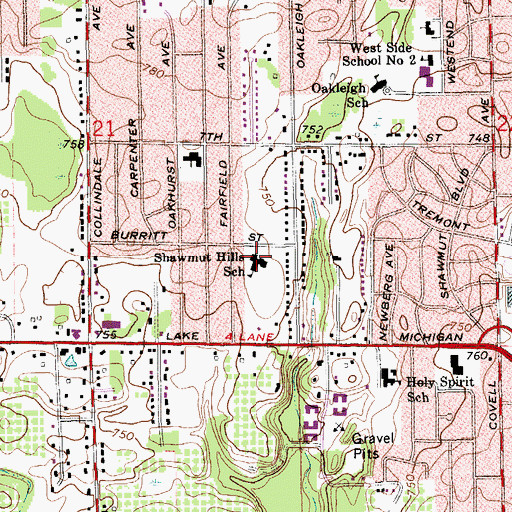 Topographic Map of Shawmut Hills School, MI