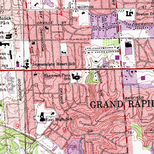 Topographic Map of Shawnee Park School, MI
