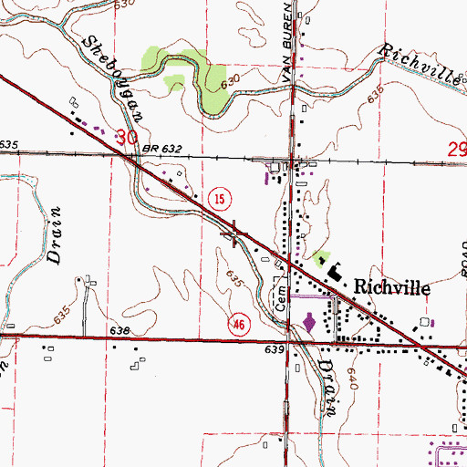 Topographic Map of Sheboygan Drain, MI