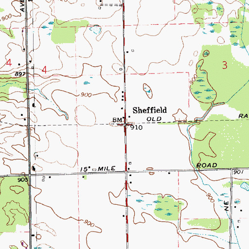 Topographic Map of Sheffield, MI