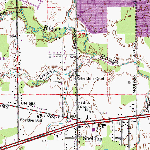 Topographic Map of Sheldon Cemetery, MI