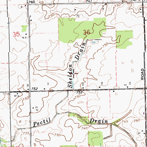 Topographic Map of Sheldon Drain, MI