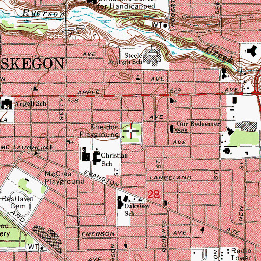 Topographic Map of Sheldon Playground, MI