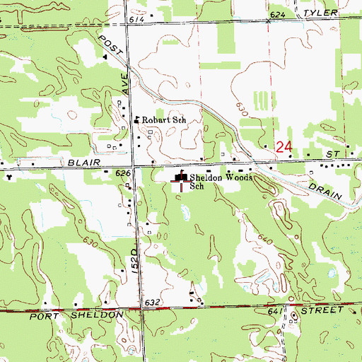 Topographic Map of Sheldon Woods School, MI