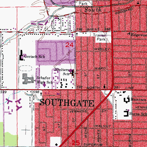 Topographic Map of Shelters School, MI