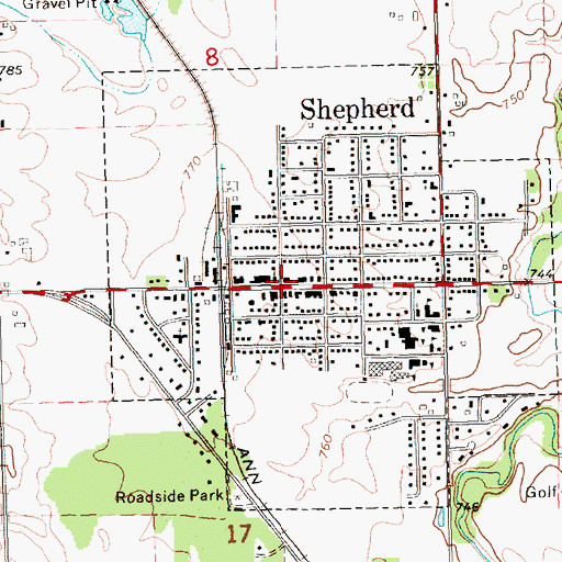 Topographic Map of Shepherd, MI