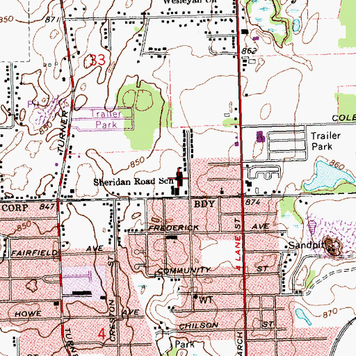 Topographic Map of Sheridan Road School, MI