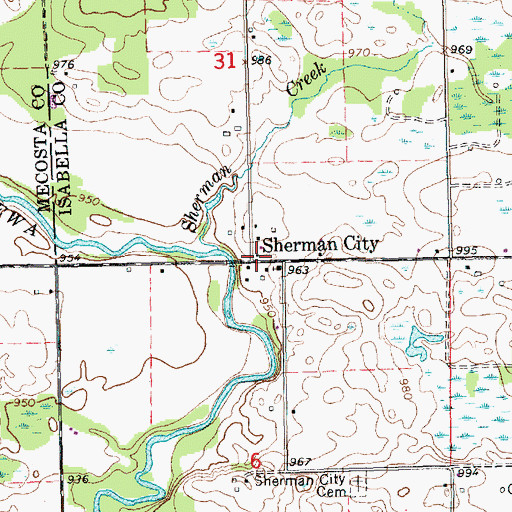Topographic Map of Sherman City, MI