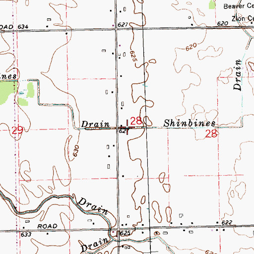 Topographic Map of Shinbines Drain, MI