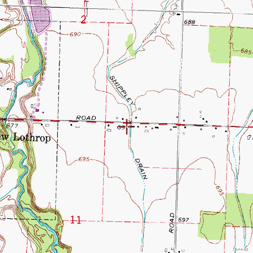 Topographic Map of Shippley Drain, MI