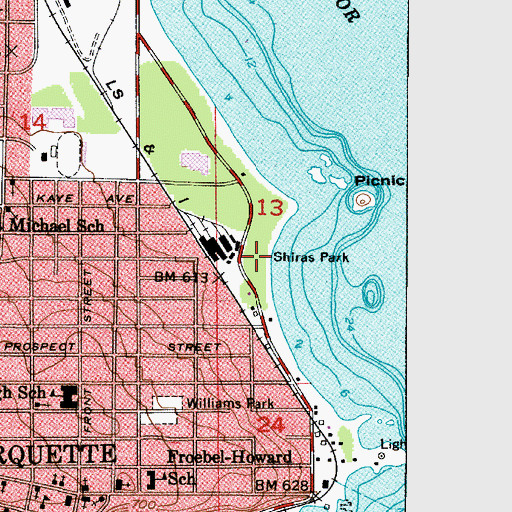 Topographic Map of Shiras Park, MI
