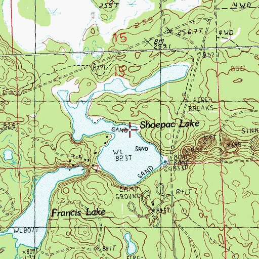 Topographic Map of Shoepac Lake, MI