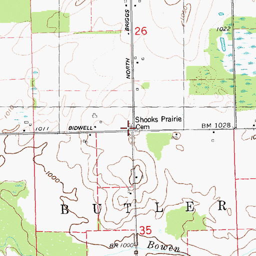 Topographic Map of Shooks Prairie Cemetery, MI