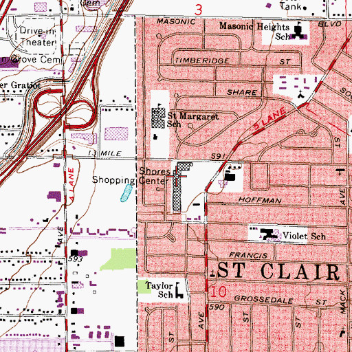Topographic Map of Shores Shopping Center, MI