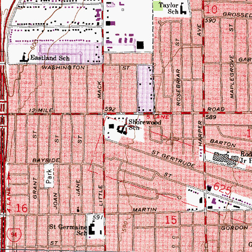 Topographic Map of Shorewood School, MI
