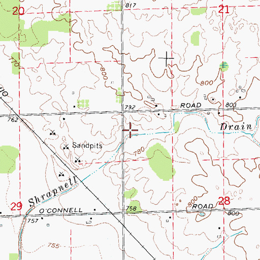 Topographic Map of Shrapnell Drain, MI