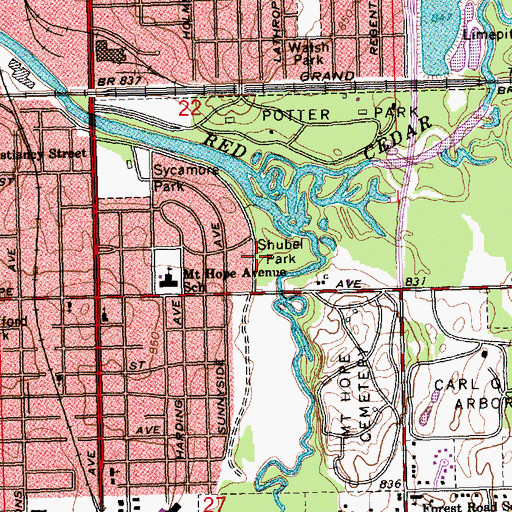 Topographic Map of Shubell Park, MI