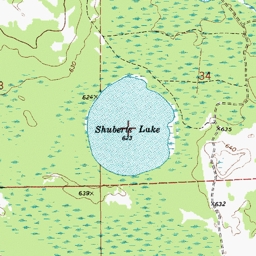 Topographic Map of Shuberts Lake, MI