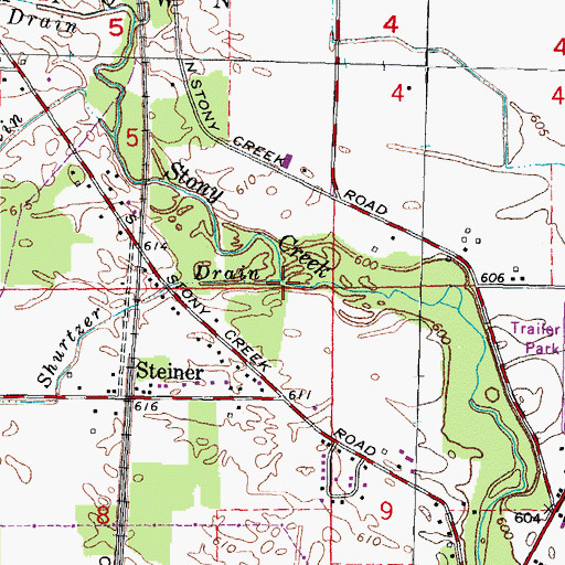 Topographic Map of Shurtzer Drain, MI