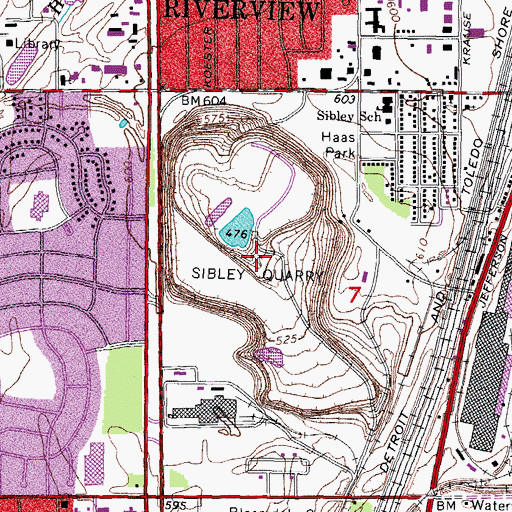 Topographic Map of Sibley Quarry, MI