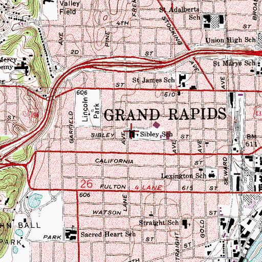 Topographic Map of Sibley School, MI