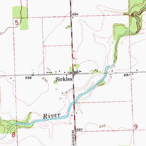 Topographic Map of Sickles, MI