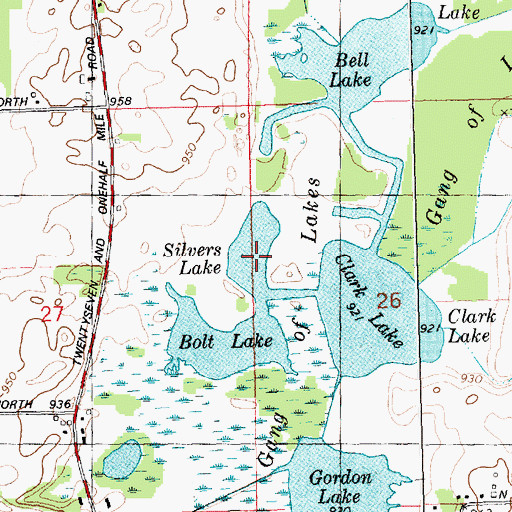 Topographic Map of Silvers Lake, MI