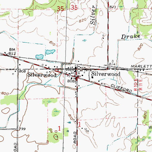 Topographic Map of Silverwood, MI