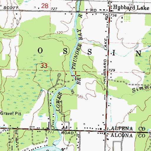 Topographic Map of Simmons Creek, MI
