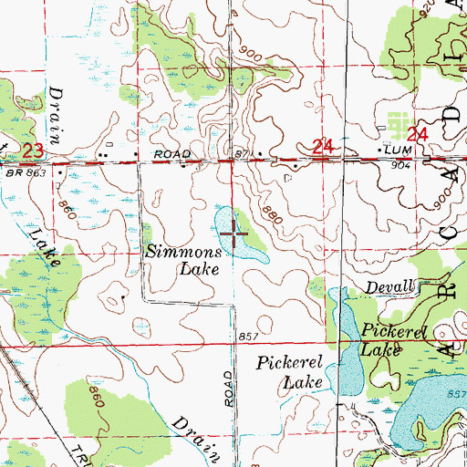 Topographic Map of Simmons Lake, MI