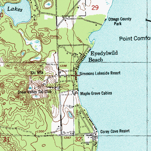 Topographic Map of Simmons Lakeside Resort, MI