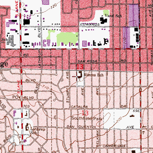 Topographic Map of Simms School, MI