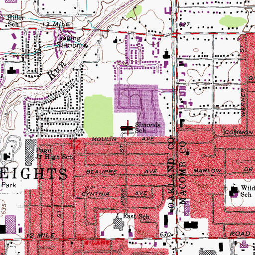 Topographic Map of Simonds School, MI