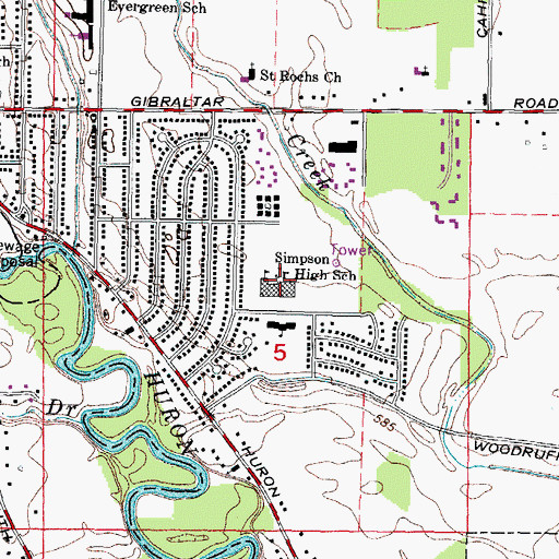 Topographic Map of Simpson Junior High School, MI