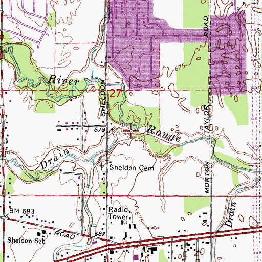 Topographic Map of Sines Drain, MI