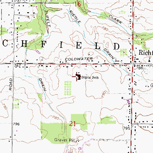 Topographic Map of Siple School, MI