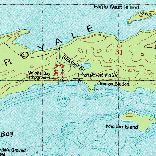 Topographic Map of Siskiwit Falls, MI