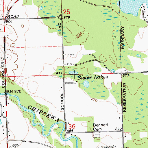Topographic Map of Sister Lakes, MI