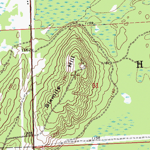 Topographic Map of Sixmile Hill, MI