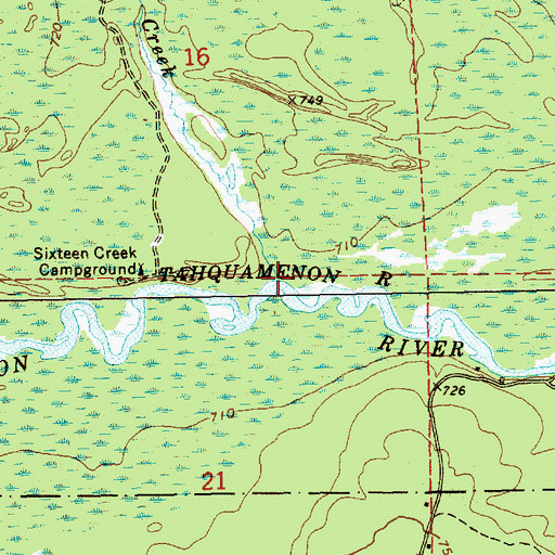 Topographic Map of Sixteen Creek, MI