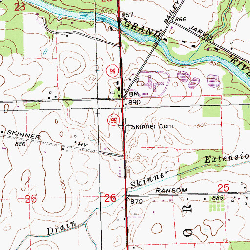 Topographic Map of Skinner Cemetery, MI