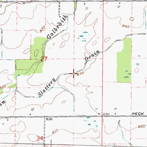 Topographic Map of Slattery Drain, MI