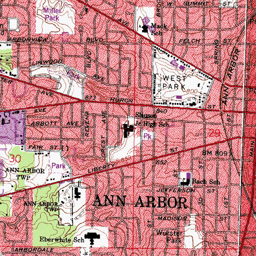 Topographic Map of Slauson Middle School, MI