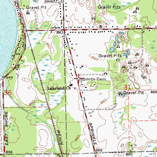Topographic Map of Smith Cemetery, MI