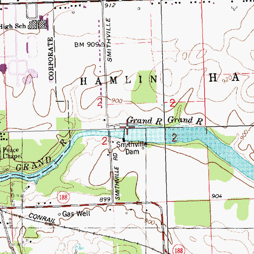 Topographic Map of Smithville Dam, MI