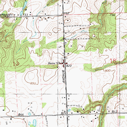 Topographic Map of Snow Church, MI