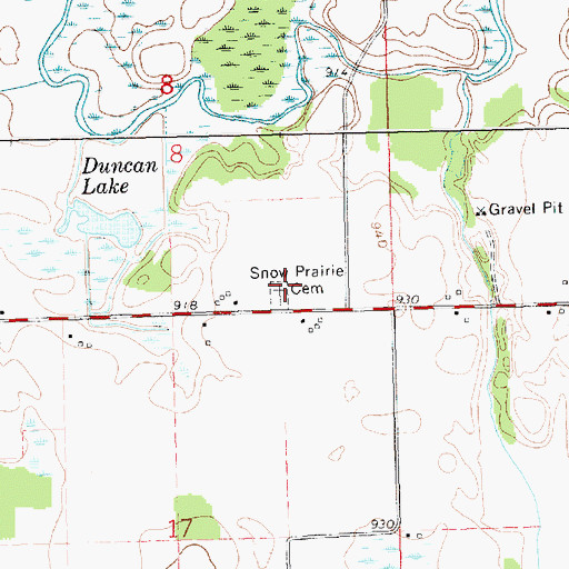 Topographic Map of Snow Prairie Cemetery, MI