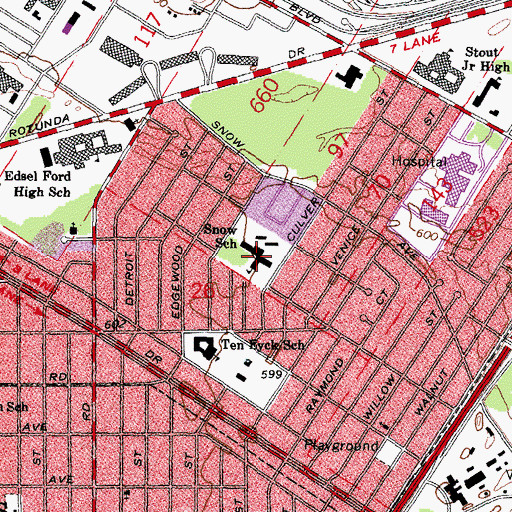 Topographic Map of Snow School, MI