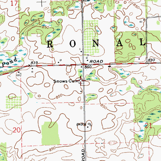 Topographic Map of Snows Cemetery, MI