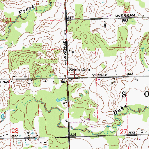 Topographic Map of Solon Cemetery, MI